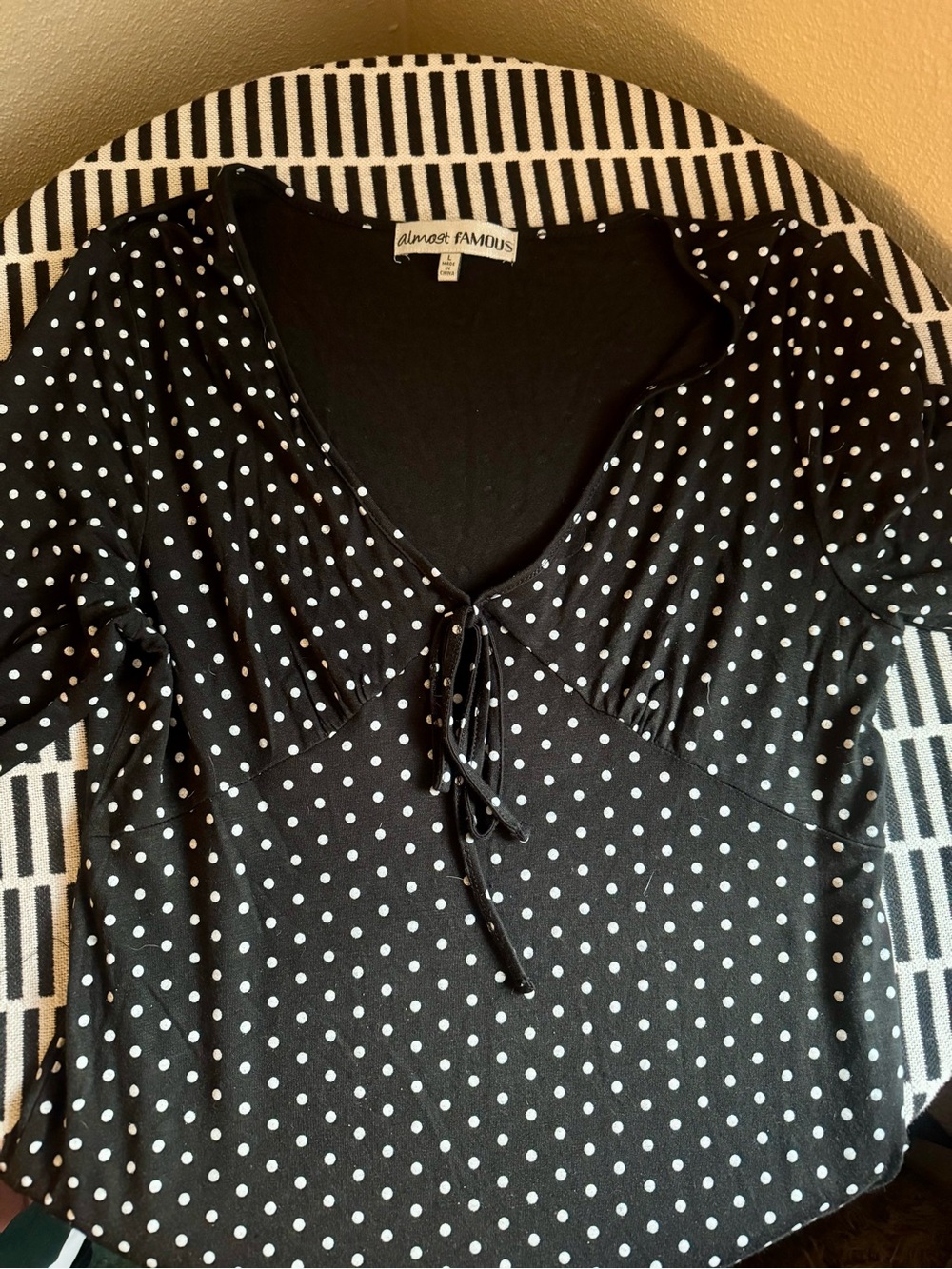 Almost Famous Black & White Polka Dot Tie-Front Dress